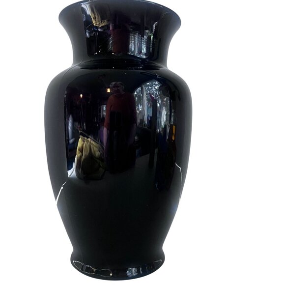Vintage 9" Black Amethyst Glass Vase Deep Purple Glow Mid-century Urn Style - Picture 2 of 7